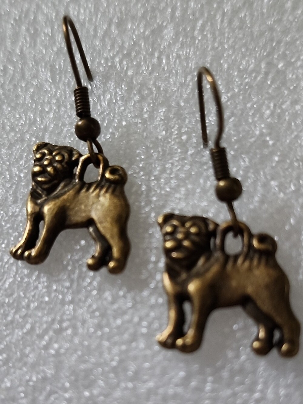 Hand Crafted Bronze Pug Dog Dangle Earrings